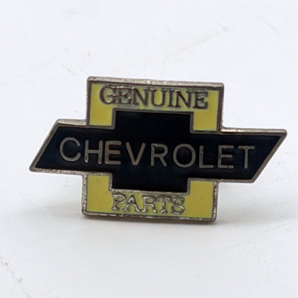 Chevrolet Genuine Parts Bowtie Enamel Lapel Pin Black Yellow Vintage Style 1"